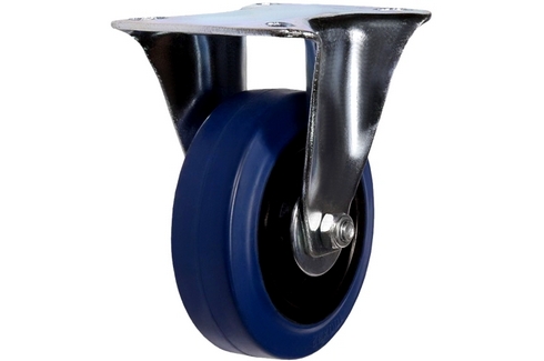 Колесо неповоротное, синяя эластичная резина, платформенное крепление FRCL46